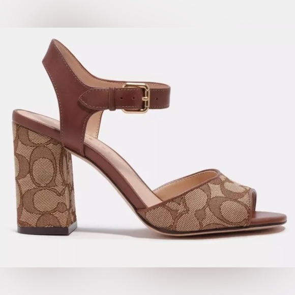 Coach Women Marla In Signature Jacquard Logo Sandals Block Heel Khaki Sz 10 NWB - Picture 3 of 12